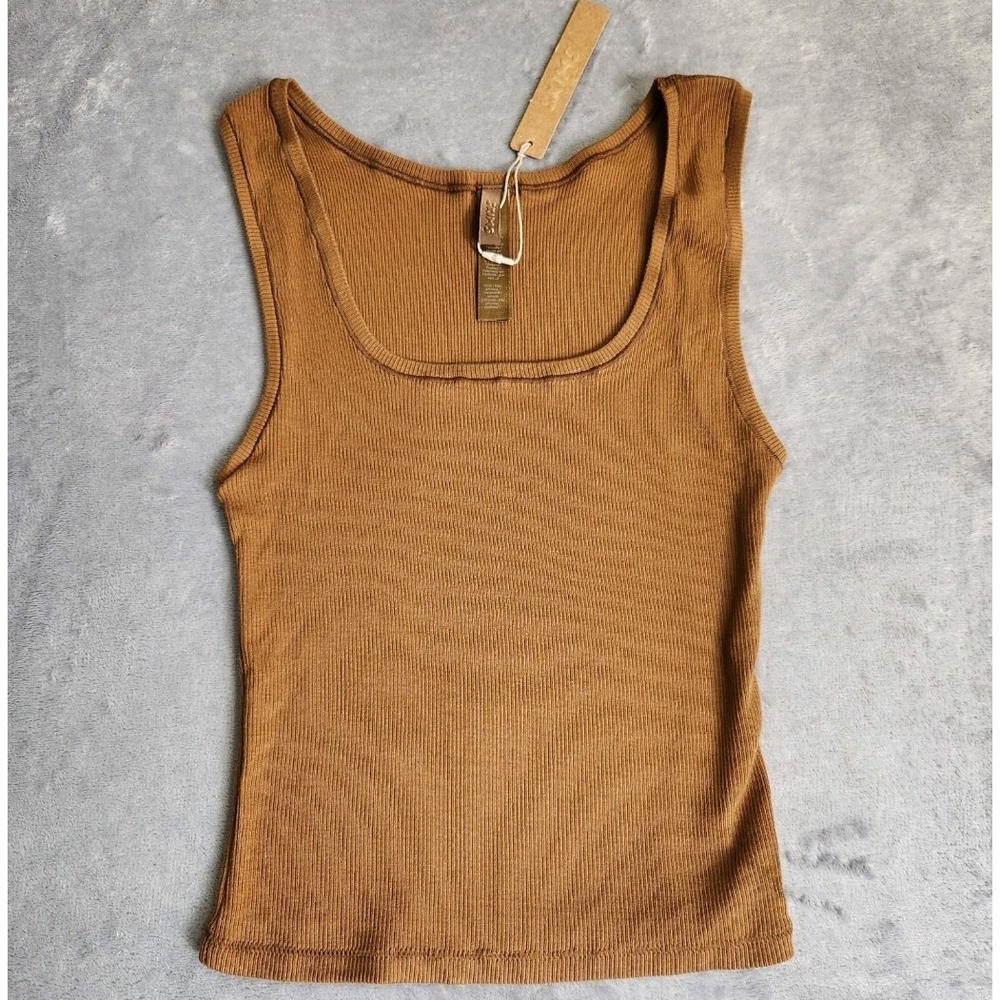 NEW SKIMS Cotton Rib Tank Chai L Large Tan AP-TNK-0038 Rare Top Ribbed Brown
